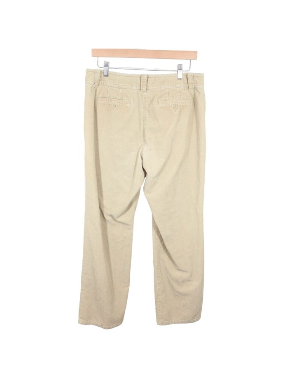 TALBOTS Size 12 Beige Cotton Blend Fine Wale Straight Leg Tab Waist Pants - Picture 2 of 8